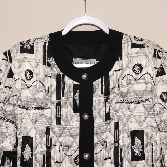 Vintage Howard Wolf Satin Quilted Jacket Size 8 Grecian print - Picture 2 of 9